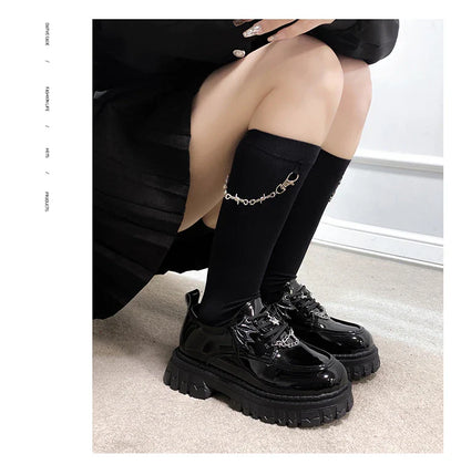 Punk Wind Fashion Single Shoes Autumn New Devil Bat Wings Gothic Women's Shoes Thick Bottom Waterproof Platform Metal Chain