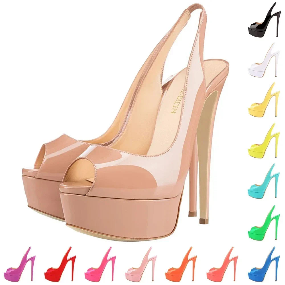 Women Sandals Sexy Pumps 14CM Platform Stripper High Heels Open Toe Stilettos Gladiator Party Dress Wedding Shoes Large Size 44