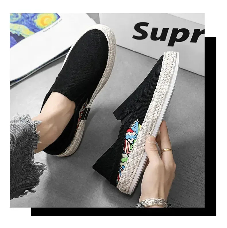Sapatilhas Casuais Masculinas de Lona Tênis Masculino Slip-on Vulcanizado Confortáveis Sapatilhas Masculinas Mocassins Sapatos de Condução Zapatos Hombre