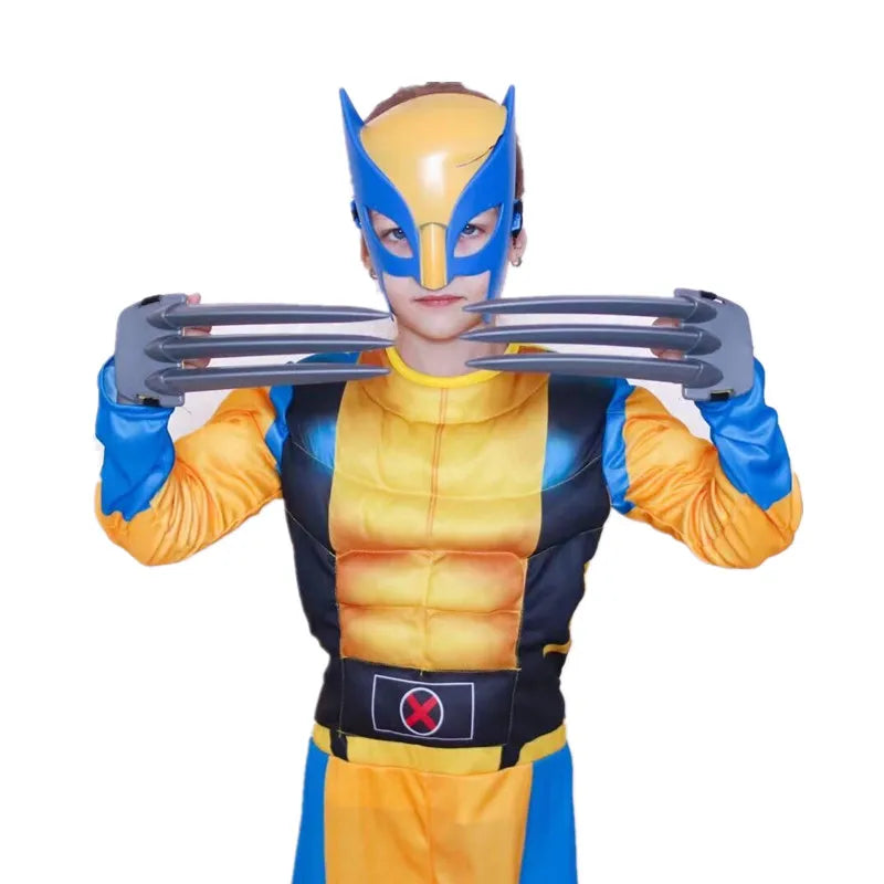 Boy's Wolverine Costume Movie Superhero Jumpsuit School Performance Outfit Halloween Mask Performance Costume Party Prop Gift