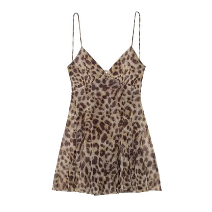 Women's vacation Style printed silk mesh sexy V-neck halter short Dress Hot Girl Dress
