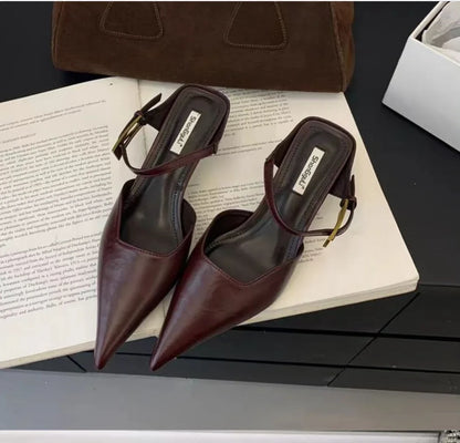 Retro Street Style Design Thin High Heels Pointed Toe Women Pumps Buckle Strap Banquet Party Slingbacks Female Mules Shoes