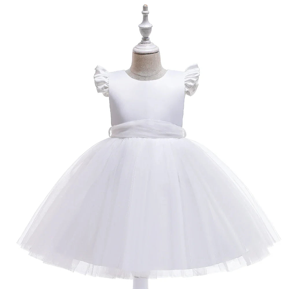 Summer Bow Wedding Party Girls Dress Elegant Tulle Bridesmaids Princess Evening Dresses for Girl Gala Birthday Host Prom Costume