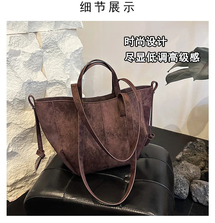 2025 Hot Sale Autumn Soft Women's Handbags Faux Suede Solid Color Large Capacity Shoulder Bag Casual Versatile Ladies Bags