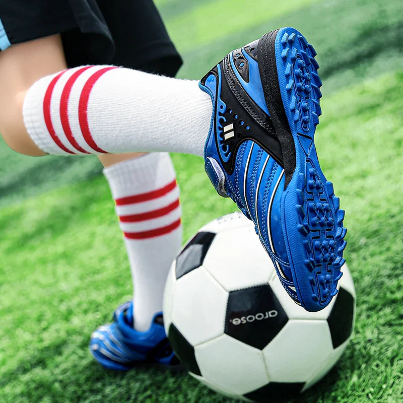 Fashion Gold Children's Football Shoes Outdoor Non-slip Turf Soccer Shoes Kids HOOK&LOOP Low-cut Sports Sneakers Child Trainers