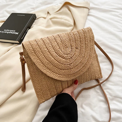Straw Woven Shoulder Crossbody Bag Beach Clutch Handbag Casual Summer Handmade Envelope Bags for Women Totes Purse