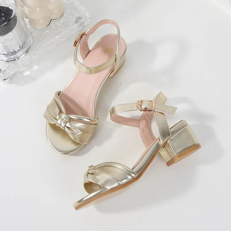 Girls' Sandals 2024 Summer New Student Performance Dance Shoes Fashion Children's High Heel Princess Sandals Size 28-35