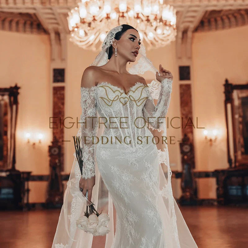 2025 Mermaid Wedding Dresses Boho Sweetheart Long Sleeves Bridal Dress Without Veil Wedding Ball Prom Gowns Customized