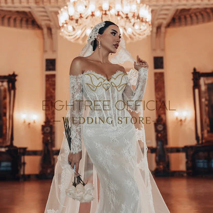 2025 Mermaid Wedding Dresses Boho Sweetheart Long Sleeves Bridal Dress Without Veil Wedding Ball Prom Gowns Customized