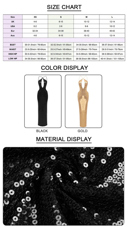 Women'S Gold Sequins Luxury Party Gown Sexy Backless  Long Dress For Wedding Banquet Party Female Clothing
