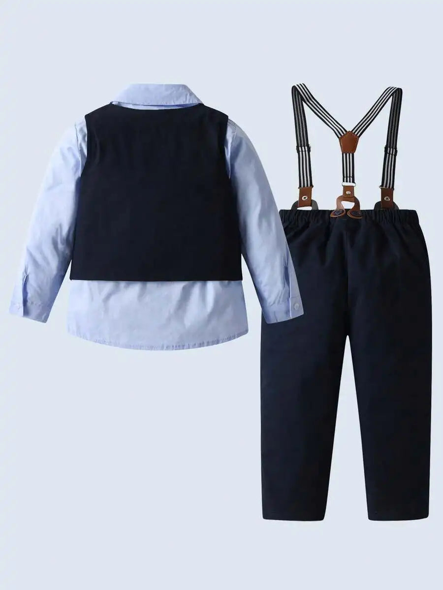 3-Piece Formal Suit Set for Toddler Boys: Shirt, Vest, Pants with Bowtie & Flower Pin