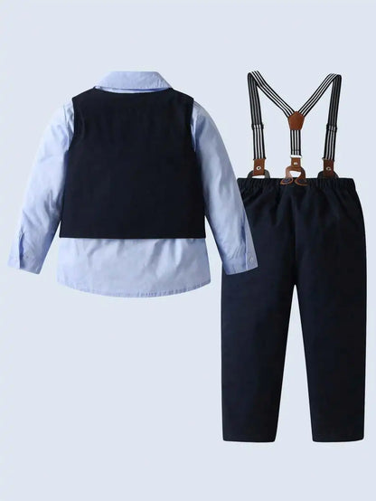3-Piece Formal Suit Set for Toddler Boys: Shirt, Vest, Pants with Bowtie & Flower Pin