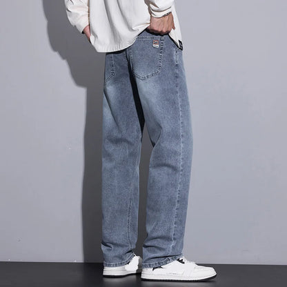New Men's Micro Elastic Wide Leg Jeans American Retro Versatile Loose Fit Long Pants for All Seasons