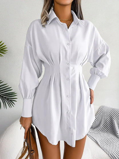 Women Casual Buttons Long Sleeve Shirt Dress Autumn 2026 Solid Color Lapel Mini Dress White Blue Army Green Woman Clothing