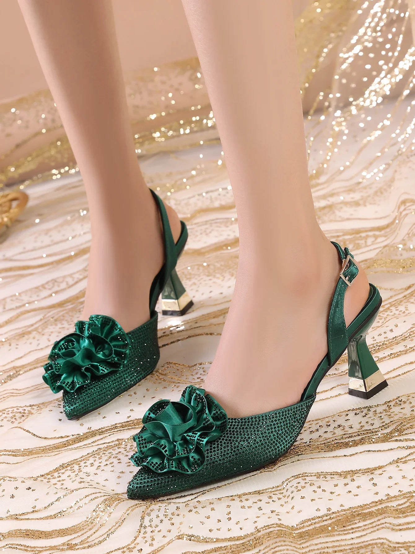 Elegant Fuchsia High-Heeled Women's Shoes with Water Diamond Accents - Stylish Pointed Toe Wedding and Party Pumps