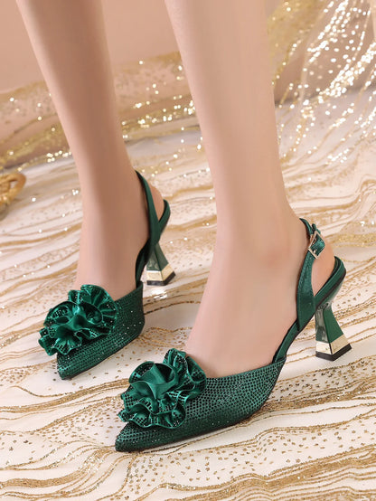 Elegant Fuchsia High-Heeled Women's Shoes with Water Diamond Accents - Stylish Pointed Toe Wedding and Party Pumps