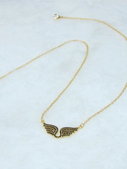 Delicate Women 24K Gold Plated Zircon Angel Wing Chain Pendant Necklace