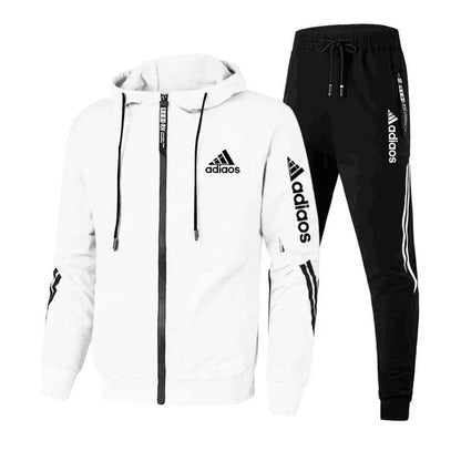 Men's casual sports and fitness set, Spring and Autumn outdoor fashion hooded zipper jacket + jogging pants two-piece set