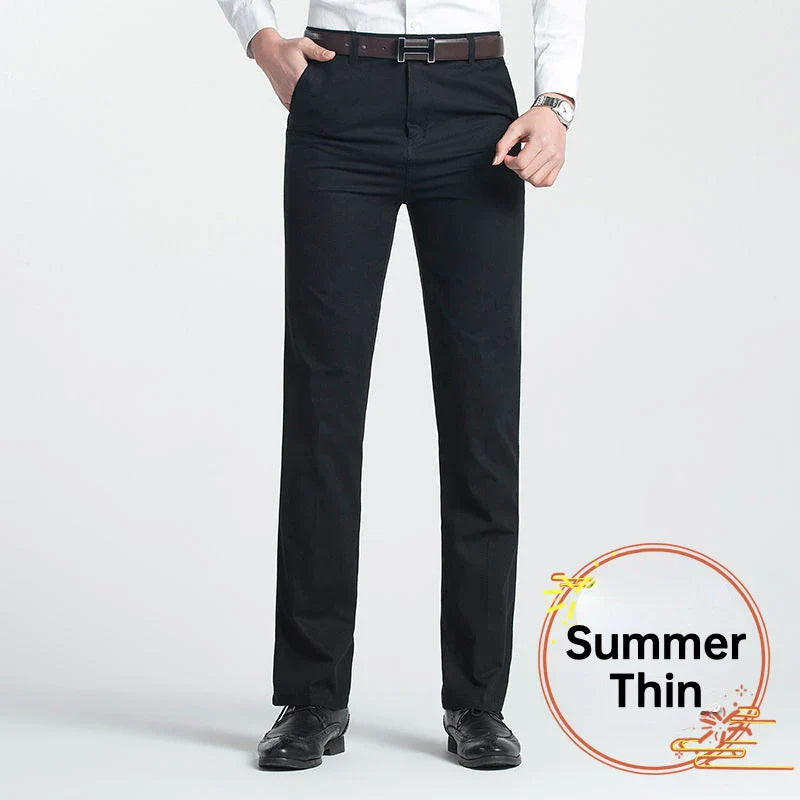 Men's 100% Cotton Summer Thin Pant Autumn Thick Classic Solid Casual Bland High Waist Trousers Business Office Cargo Pants Cheap