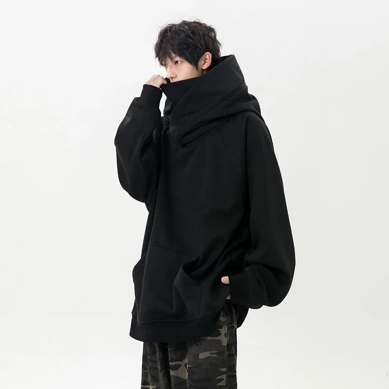 Autumn New High Neck Sweatshirt Men Pile Up Collar Hoodie Harajuku College Style Ninja Sweatshirt Casual Sports Loose Couple Top