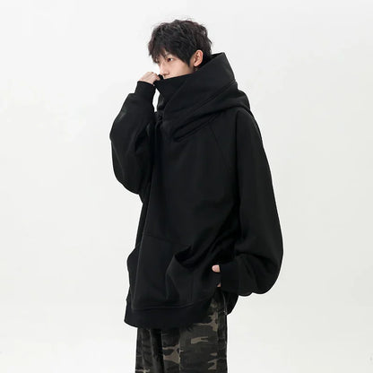 Autumn New High Neck Sweatshirt Men Pile Up Collar Hoodie Harajuku College Style Ninja Sweatshirt Casual Sports Loose Couple Top