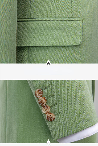 ( Jacket + Vest + Pants ) S-5XL Luxurious Men's Green Business Suit 3Pcs Prom Banquet Party Groom Wedding Dress Solid Color Suit