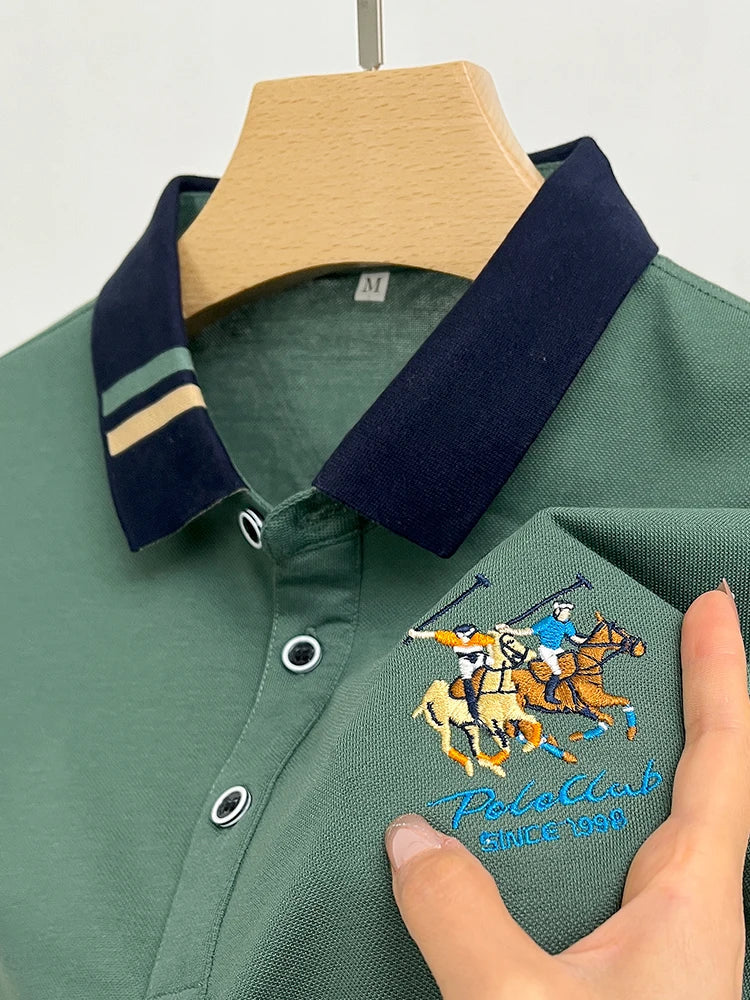 2024 Men's Cotton New Summer Exquisite Embroidered Short sleeved Polo Shirt Business Leisure Breathable T-Shirt Top Men's Wear