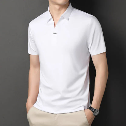 2024 High-quality Elastic Stretch POLO, Business Casual Men's Short-sleeved Shirt, Seamless V-neck M-4XL Men's Polo Shirt
