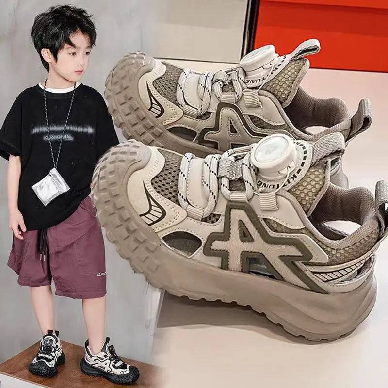 Boys Girls Sports Sandals Rotating Button Students Sneakers Hollowed-out  Summer New Students Running Shoes Mesh Breathable
