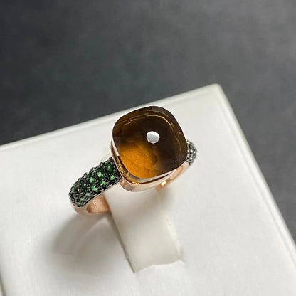Emerald Ring for Women Green Zircon Inlay Rose Gold & Black Gun Plated 30 Colors Candy Crystal Style Jewelry Birthday Gift
