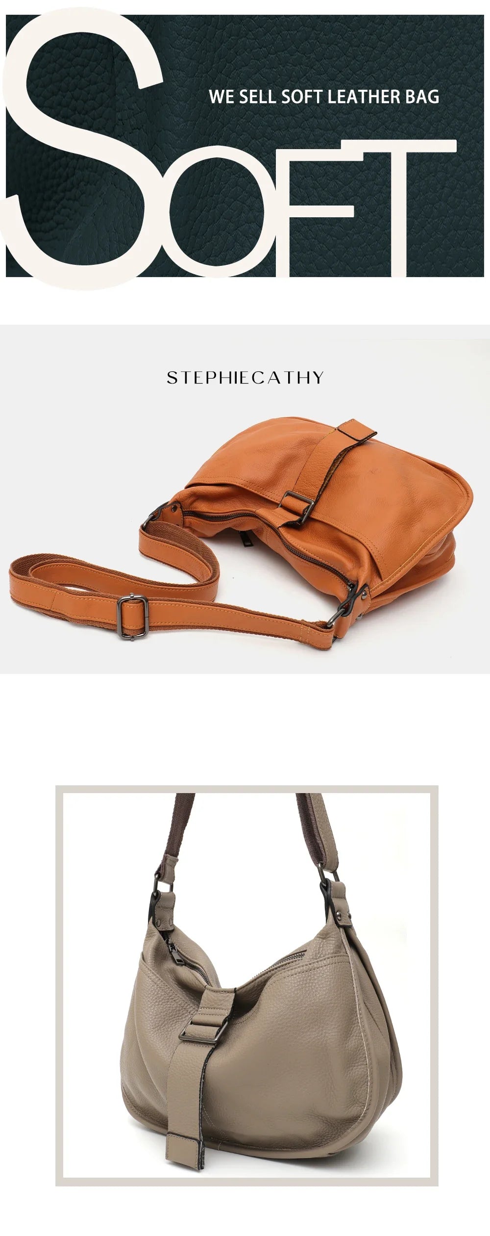 Women Design Style Genuine Leather Shoulder Bag Multi Pockets Casual Daily Slouchy Preppy Chic Handbag Messenger Satchel Purse