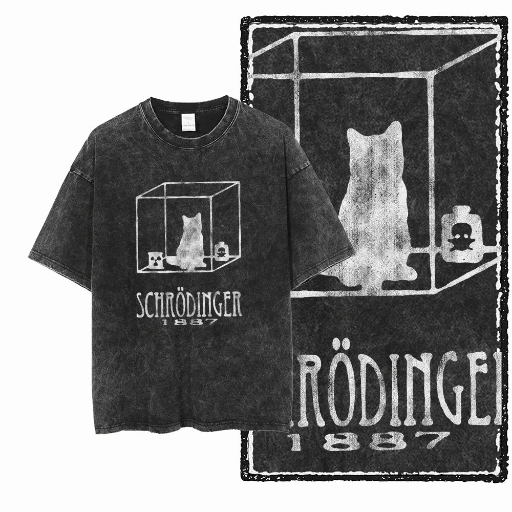 cat Printed Cotton Acid Washed Exclusive Graphic Unisex T Shirt Cool Streetwear Men Tshirts Big Size Tee for men