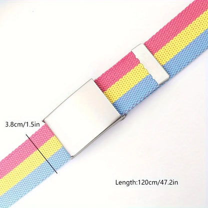 Rainbow Pride Canvas Belt with Square Buckle - Versatile & Stylish for Jeans