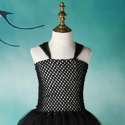 Halloween Maleficent Costume for Girls Evil Queen Dress Up Costumes Witch Devil Black Mesh Princess Dress Cosplay