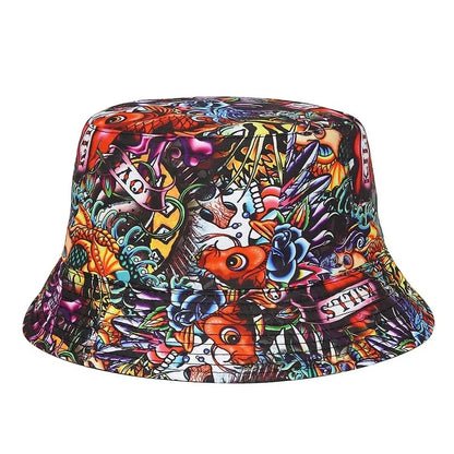 Sun Protection Bucket Hat for Men Women Panama Cap Print Hip Hop Gorros