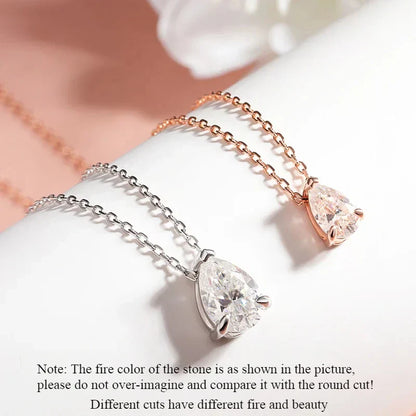 Certified 1CT 2CT Pear Cut D VVS1 Moissanite Necklace for Women 18k Gold Plated Jewelry 100%  Sterling Silver 925 Pendant
