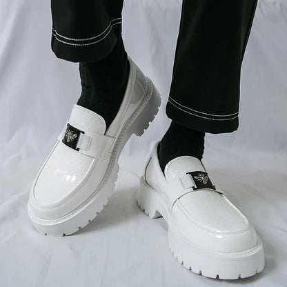 2026 Fashion Bee Design Men's Leather Shoes Thick Sole Luxury  Slip On Loafers Comfort Fashio Business Party Formal Dress Shoes
