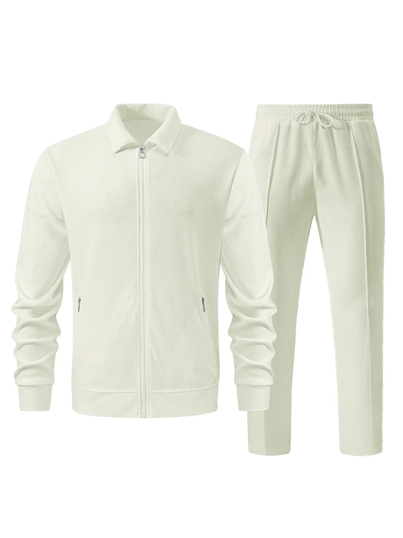 Men's Casual Solid Color Zipper Jacket and Pants Suit - Breathable Polyester Fiber for Spring/Autumn