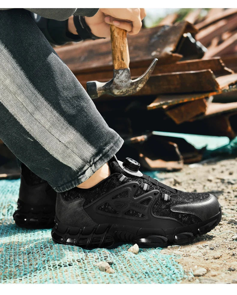 Anti-slip Safety Shoes Men Rotary Button Safety Shoes for Men Work Shoes Anti-smash Men's Sports Shoes Safety Pro