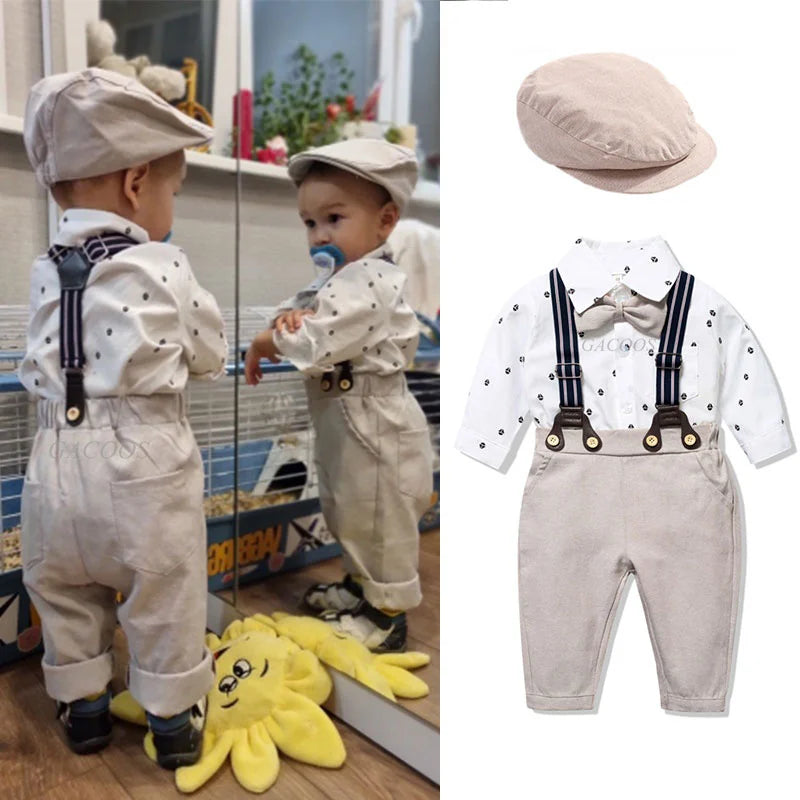 Kid Boy Formal Birthday Outfit Suit Toddler Gentleman Wedding Striped Vest Shirt 1-6 Years Baby Pants Boys Ceremony Outerwear