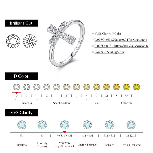 Dazzling D Color Moissanite Ring 925 Sterling Silver Delicate Cross Stackable Finger Rings For Women Party Fine Jewelry