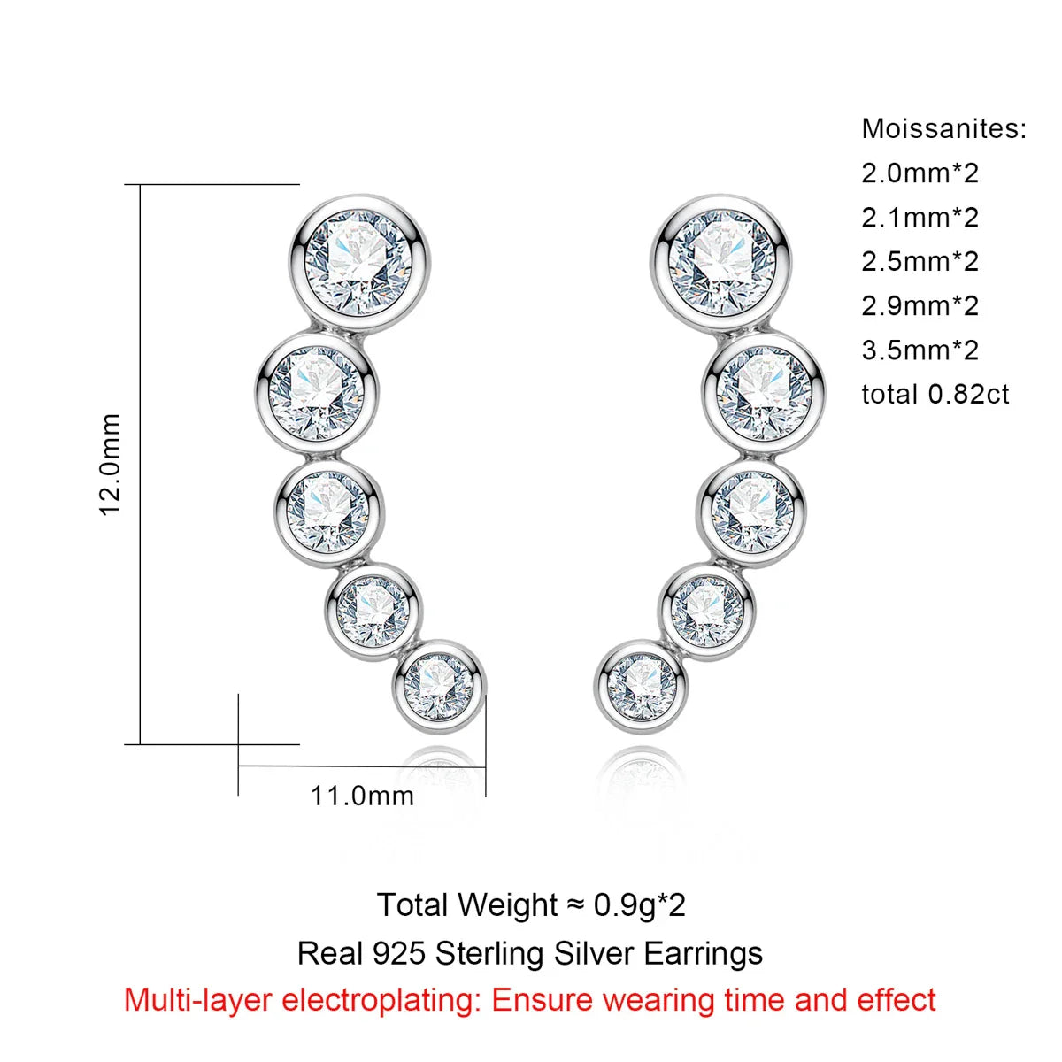 0.82cttw Moissanite Stud Earrings 925 Sterling Silver Gold Plated Classic Bezel Smile Earrings for Women Jewelry Gifts