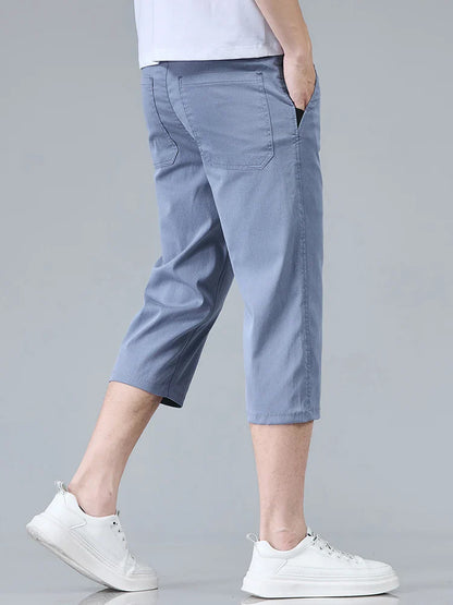 Men's Summer Lyocell Shorts Thin Breathable Comfortable Slim Korean Fashion Short Pants Elastic Waist Casual Vacation Pants