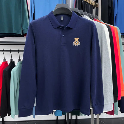 100% Cotton Luxury Quality Men's Polo Shirt Autumn Bear Exquisite Embroidery Long Sleeve T-shirt Trend Fashion Golf Menswear Top