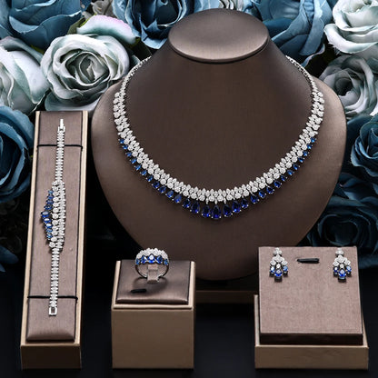 2024 Novo Conjunto de Joias de Noiva Luxuoso de Zircônia Cúbica AAA de 4 Peças para Festa de Casamento Nigéria Dubai