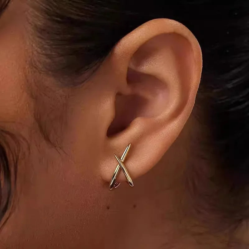 Trendy Gold Color Cross Stud Earrings for Women Dainty Simple Minimalist Earring Fashion Jewelry Party Gifts Wholesale