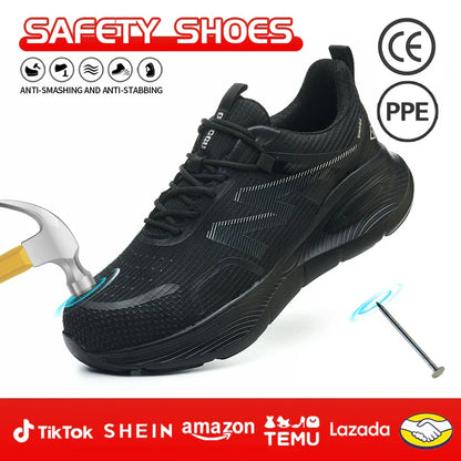 Work Safety Shoes Men Lightweight Indestructible Work Sneakers Security Steel Toe Shoes Safety Protective Boots Black Size 40-46