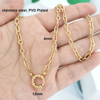 Spring Sailor Clasp Necklace Women Men Choker Stainless Steel Geometric Paperclip Link Chain Rolo PVD Gold Color Wholesale