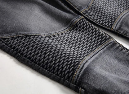 Calça Jeans Masculina Nova Casual Moto Hip Hop Rua Equitação Elástica Slim Reta Patchwork Moda Calças Jeans Masculinas