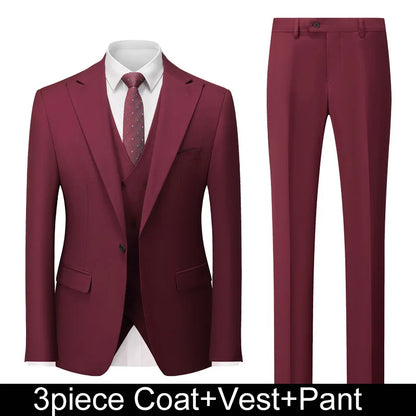 Men Suits Turn Down Collar Blazer Male Double-breasted Vest Straight-leg Pant Man Solid Business Wedding 3-piece Set